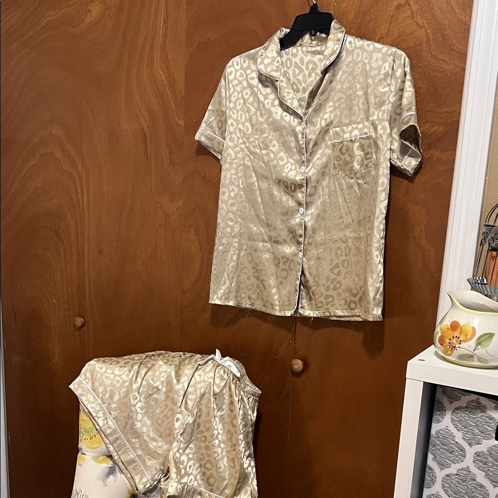 Leopard Print Satin Pajama Set